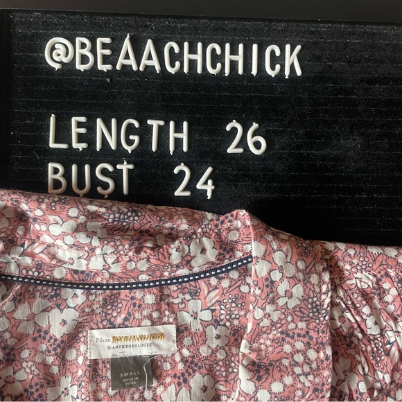 Pilcro Anthropology Sasha Smocked Boyfriend Pink Floral Button Down Shirt Sz S - Picture 10 of 10